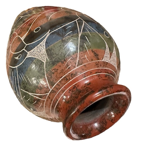 Vintage Nicaragua Carved/Etched Folk Art Pottery Clay Vase Tropical Hummingbird - Picture 7 of 12